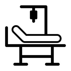 Icon of a hospital bed with an IV drip stand representing medical care, patient admission, healthcare facilities, emergency room, ICU, or hospital services.