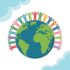 People holding hands around the world isolated