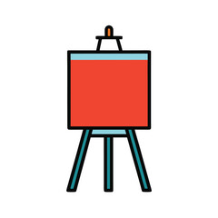 Flat design art easel with red canvas and blue accents Keywords: easel, art, painting, canvas