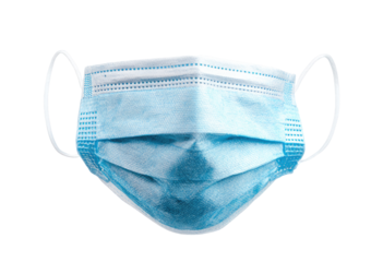 Light-blue disposable face mask, front view