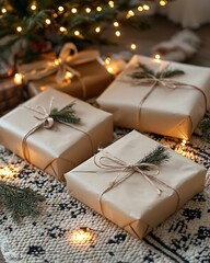 Beautifully wrapped holiday presents high resolution picture