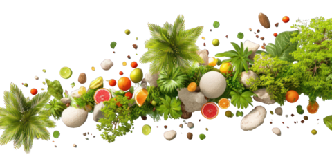 Vibrant tropical fruit and foliage explosion