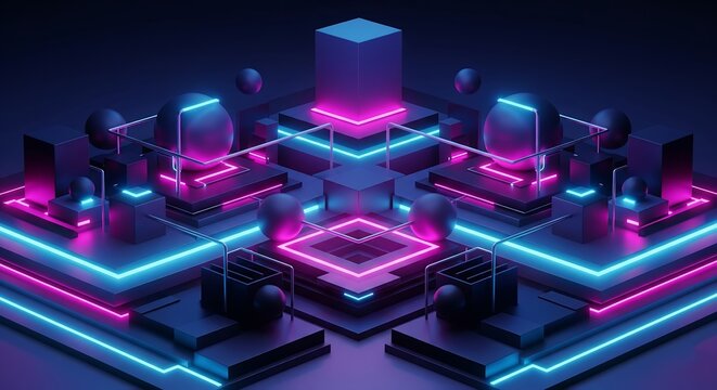 Futuristic Geometric Abstract with Neon Lights