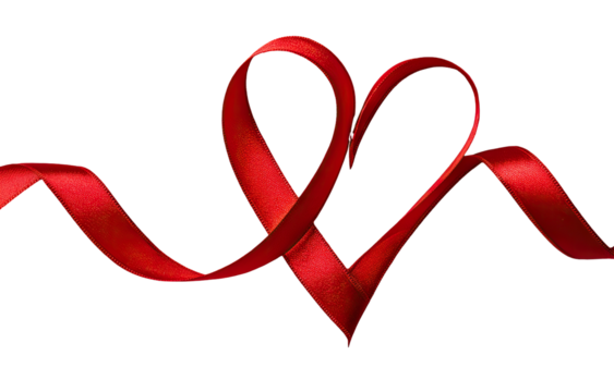 Red ribbon heart design on black background