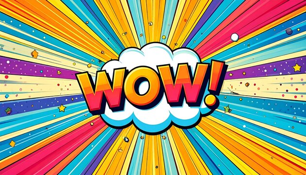 Colorful comic book explosion background with "WOW!