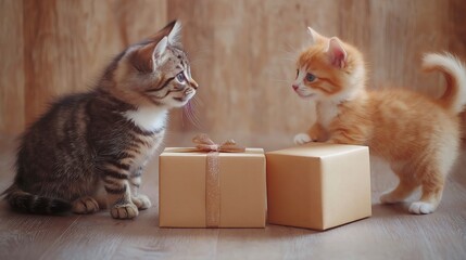 two little kittens in a christmas gift