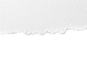 A close-up of a torn piece of white paper with a jagged edge against a black background.  The paper texture is slightly rough