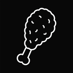 Minimalistic vector icon of fried chicken drumstick on black background. Simple line art style, perfect for fast food, delivery, restaurant, app UI, menu design, or food branding projects