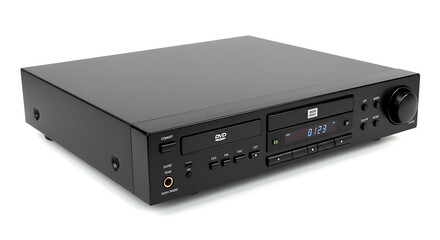 Obraz premium Isolated Black DVD Player: A Modern Home Entertainment Device with Sleek Design and Enhanced Features for High-Quality Media Playback.
