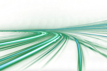 blur green glowing light streak and laser speed motion effect, glowing speed line on night road, blur flash curves neon line wave