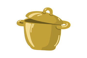 Isolated on white background colorful saucepan with a slightly open lid. Flat cartoon vector illustration