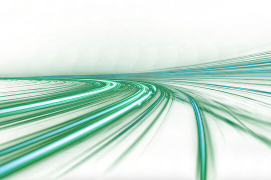 blur green glowing light streak and laser speed motion effect, glowing speed line on night road, blur flash curves neon line wave