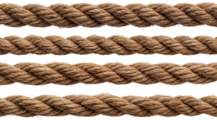 Close-up of multiple thick, light brown ropes.  Tightly woven and arranged in horizontal rows.  Natural fibers