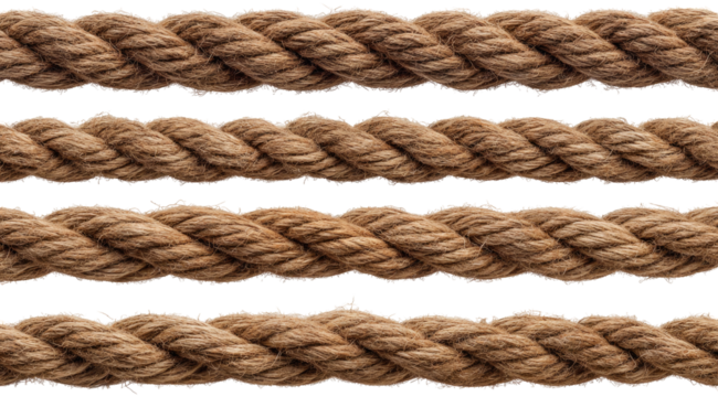 Close-up of multiple thick, light brown ropes.  Tightly woven and arranged in horizontal rows.  Natural fibers