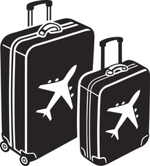 Vector art of two black suitcases with airplane icons, one large and one small