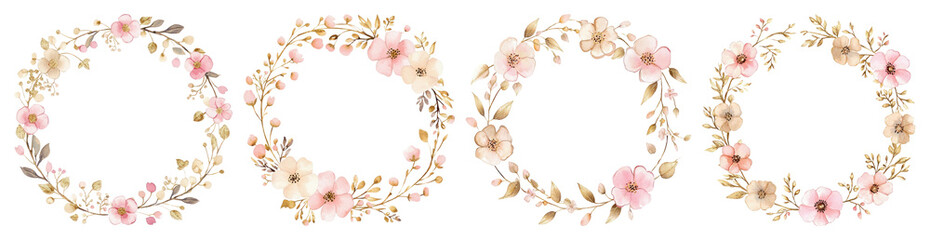 Fototapeta premium PNG Elegant floral wreath designs, element set on transparent background