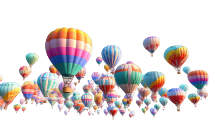 Colorful hot air balloons fill the sky