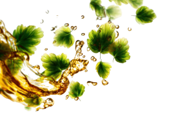 Abstract splash of liquid with leaves