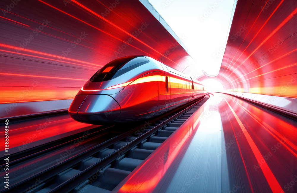 Aufkleber High-speed train moving through a tunnel with dynamic red light streaks and motion blur
