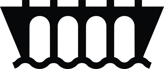 Simple black silhouette of an arched bridge over wavy water