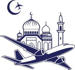 Vector art of islamic mosque and airplane travel