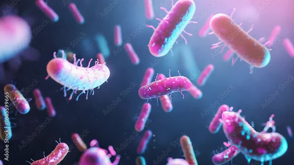 Poster microscopic view of bacteria multiplying in dark environment