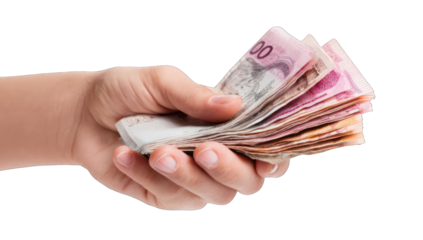 Hand holding a fan of banknotes