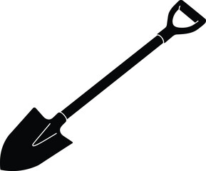 Black Silhouette Shovel Icon for Gardening, Farming, Construction, Digging, Landscaping, Outdoor Tools, Vector Illustration on White Background