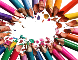 Broken colored pencils arranged in a circle, revealing a black center
