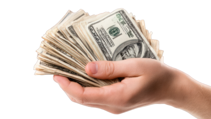 A hand holding a stack of US dollars