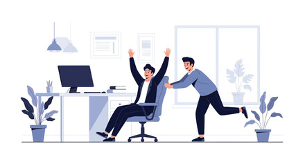 Office Fun – Person Pushing Another in Rolling Chair