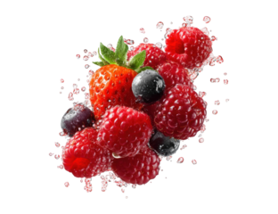 Freshly picked berries in a splash of juice