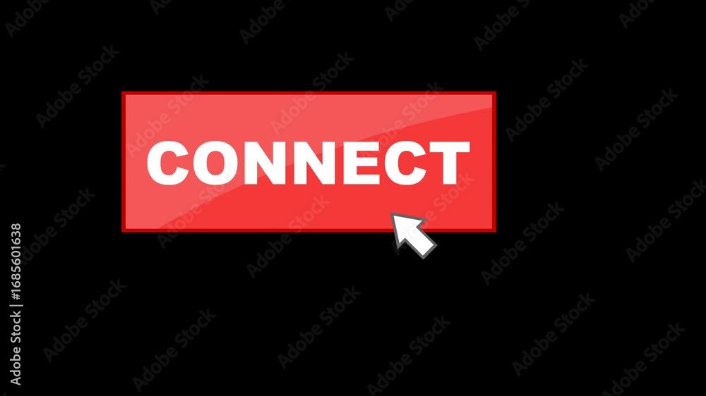 Poster video animation click computer cursor mouse on connect button digital, on a transparent background w