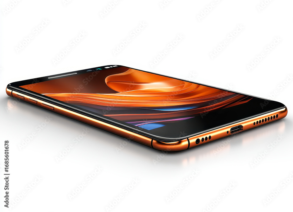 Poster hyperrealistic high-quality smartphone on white background showcasing sleek modern design and advanc
