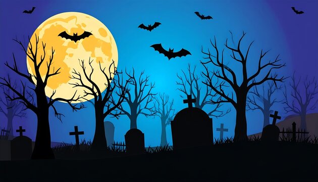 Halloween graveyard scene under a full moon