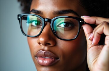 Fototapeta premium Woman adjusting glasses with a confident expression