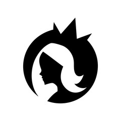 Minimal abstract queen face silhouette logo modern feminine royal crown vector illustration