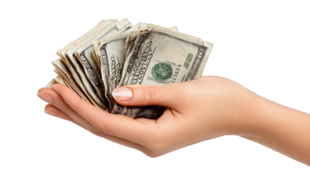 Hand holding a wad of US currency