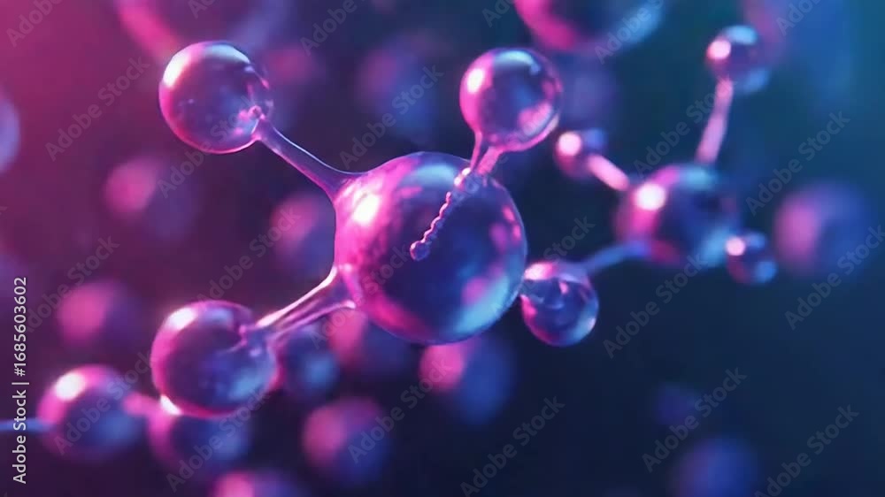 Poster water molecule structure rotating in a microscopic view