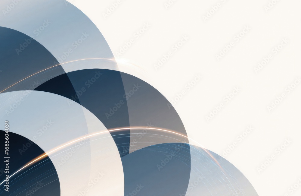 Poster abstract geometric shapes with overlapping circles and curved lines in shades of blue and gray creat