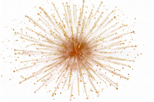 Happy New Year festive celebration party fireworks explosion PNG, cutout isolated on transparent background. Gold yellow color