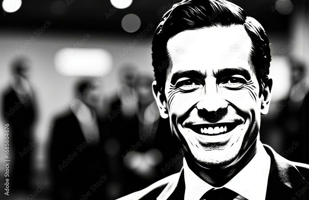 Poster smiling man in formal attire at a professional event