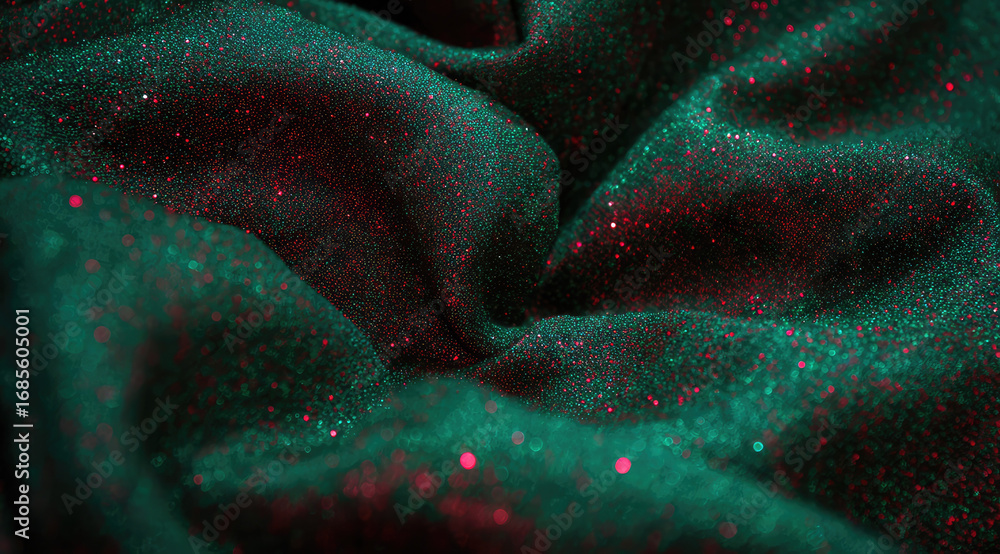 Poster shimmering green fabric festive glitter abstract texture closeup sparkling soft wavy surreal shimmer