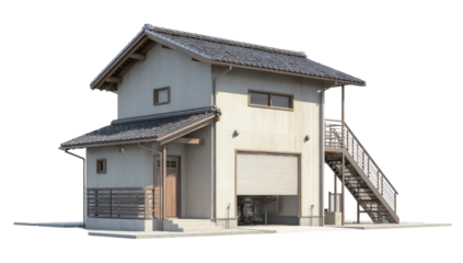 Two-story light beige house with a garage