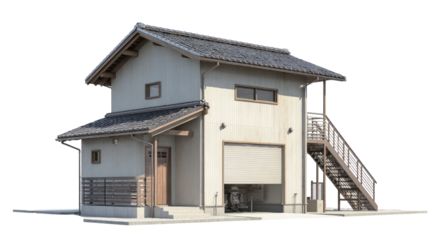 Two-story light beige house with a garage