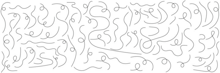 Route map dashed line silhouette. Abstract Hand-Drawn Dotted Line Collection. Dotted Spiral Curve Line. Hand Sketched Curly Border. Long squiggle dashed. Continuous Dashed Line Flow Textures