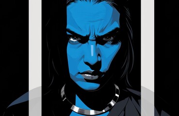 Intense digital illustration of a woman with a fierce expression and bold colors