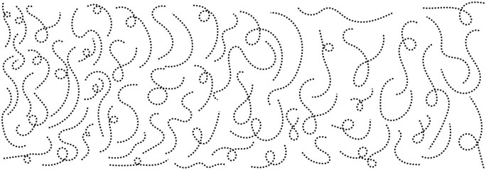 Route map dashed line silhouette. Abstract Hand-Drawn Dotted Line Collection. Dotted Spiral Curve Line. Hand Sketched Curly Border. Long squiggle dashed. Continuous Dashed Line Flow Textures