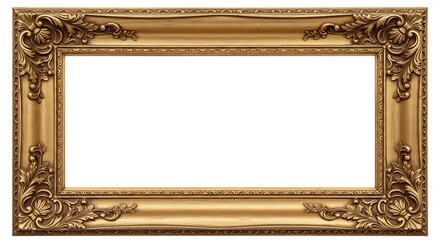 Ornate antique gold picture frame with decorative carvings and a white background