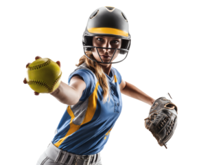 A determined softball pitcher about to throw the ball during a game or practice.